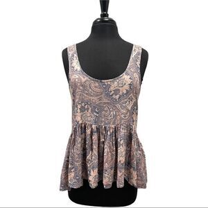 𝅺ecote Paisley Print Babydoll Peplum Sleeveless Swing Top Sz S